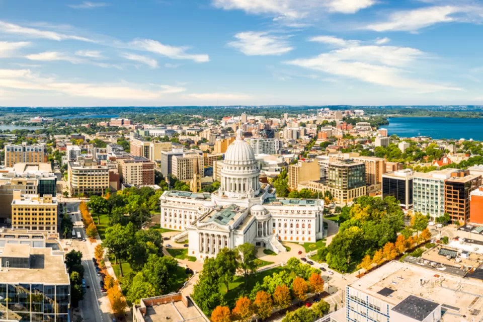 View of Madisonm Wisconsin with state capitol building